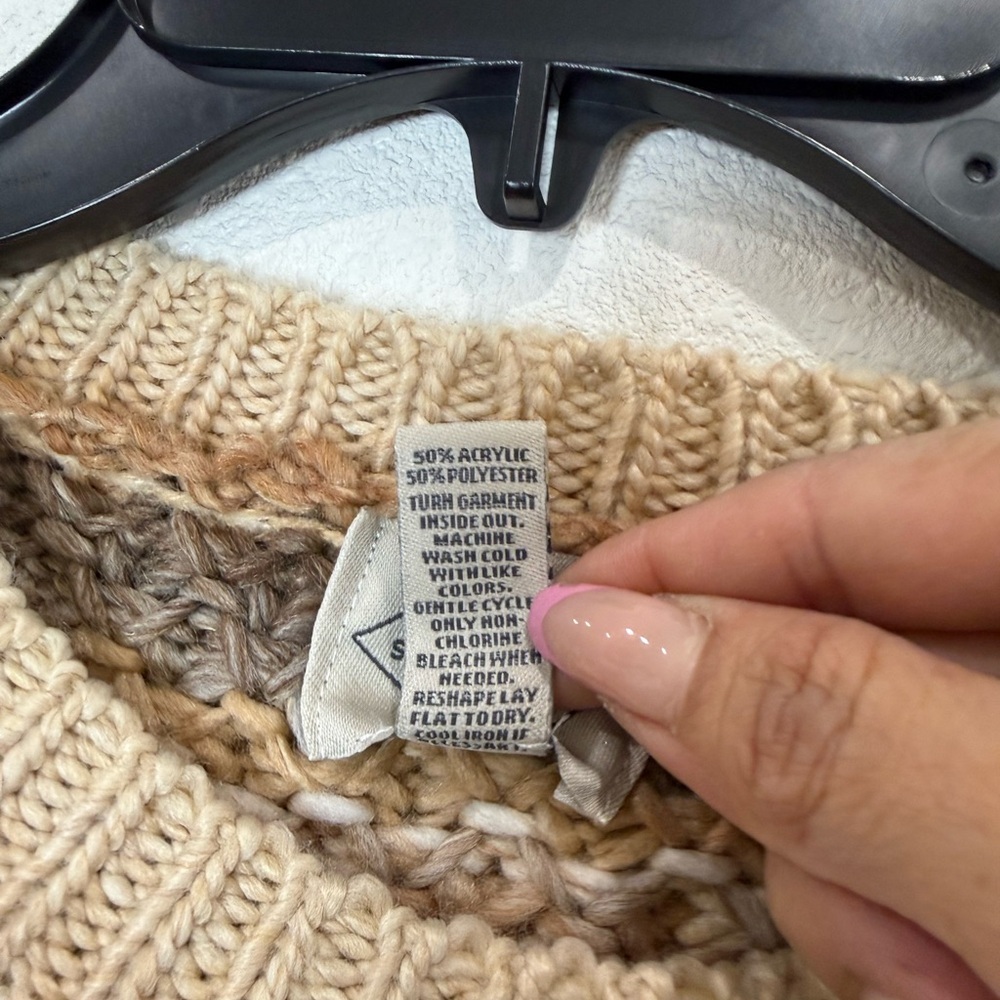 Chunky Knit Fair Isle Sweater Earth Tone Striped Boho Western Pullover NWT - Picture 5 of 8